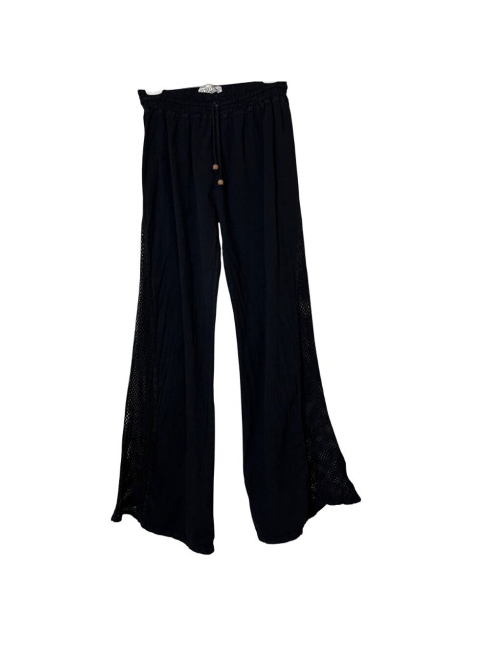 Seaspice Women's XL Black Resort Flare Pants Crochet Side Panel Peruvian Cotton